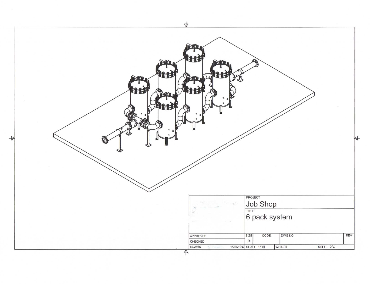 Isometric view: six-vessel array