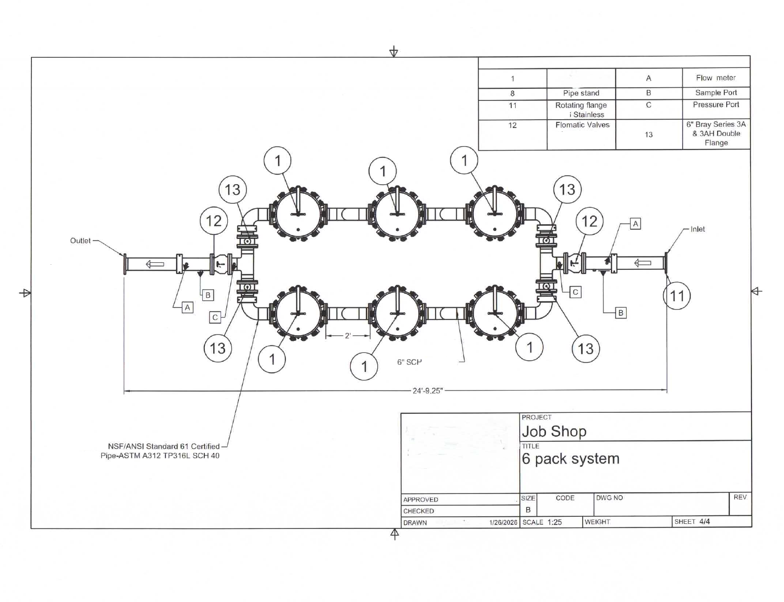 Top view: 6-pack A-B system layout