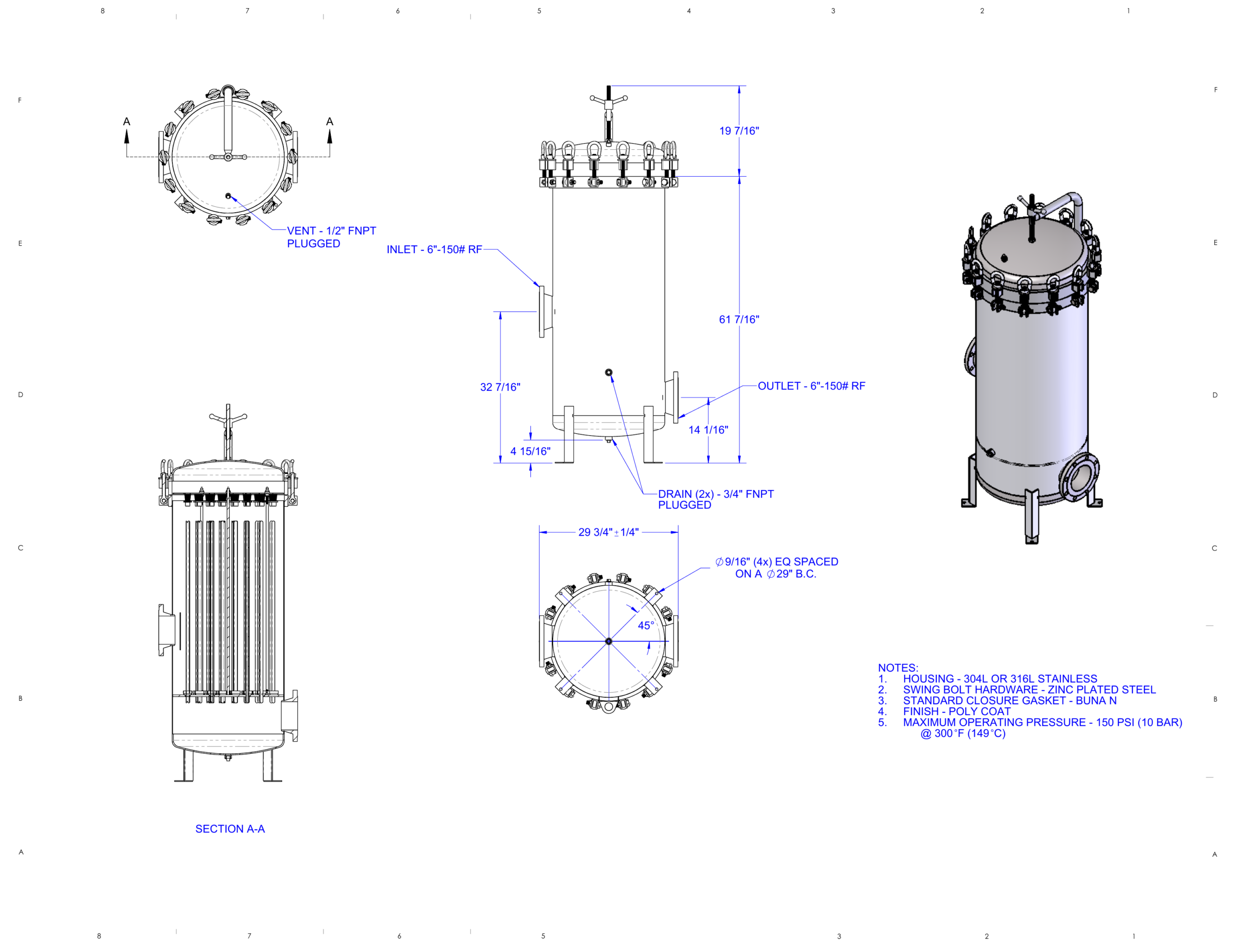 Filter housing detail and specifications